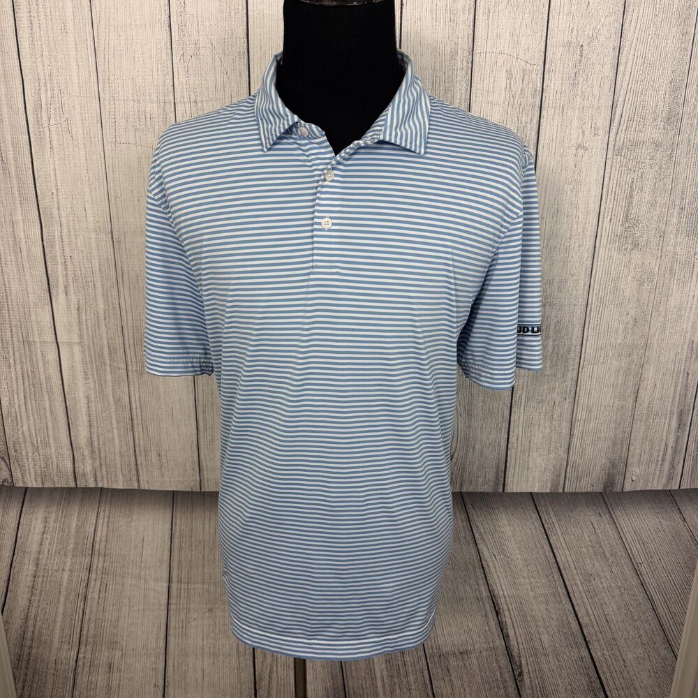 Vineyard Vines Men's XL Blue & White Striped "Bud Light" Short Sleeve Polo Shirt